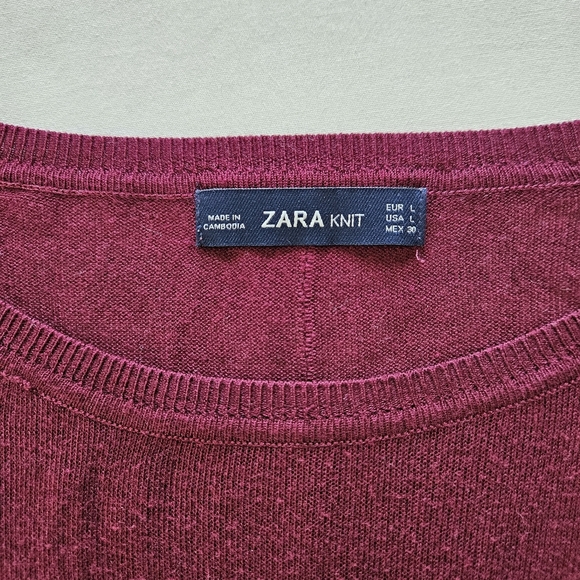 ZARA Knit Vibrant Dark Red Long Sleeve Top.‎ Size Large - Picture 3 of 6